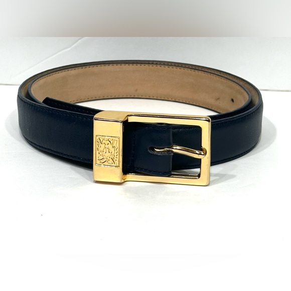 Anne Klein For Calderon Blue Belt Genuine Leather Size Medium, Gold Buckle - Picture 1 of 9